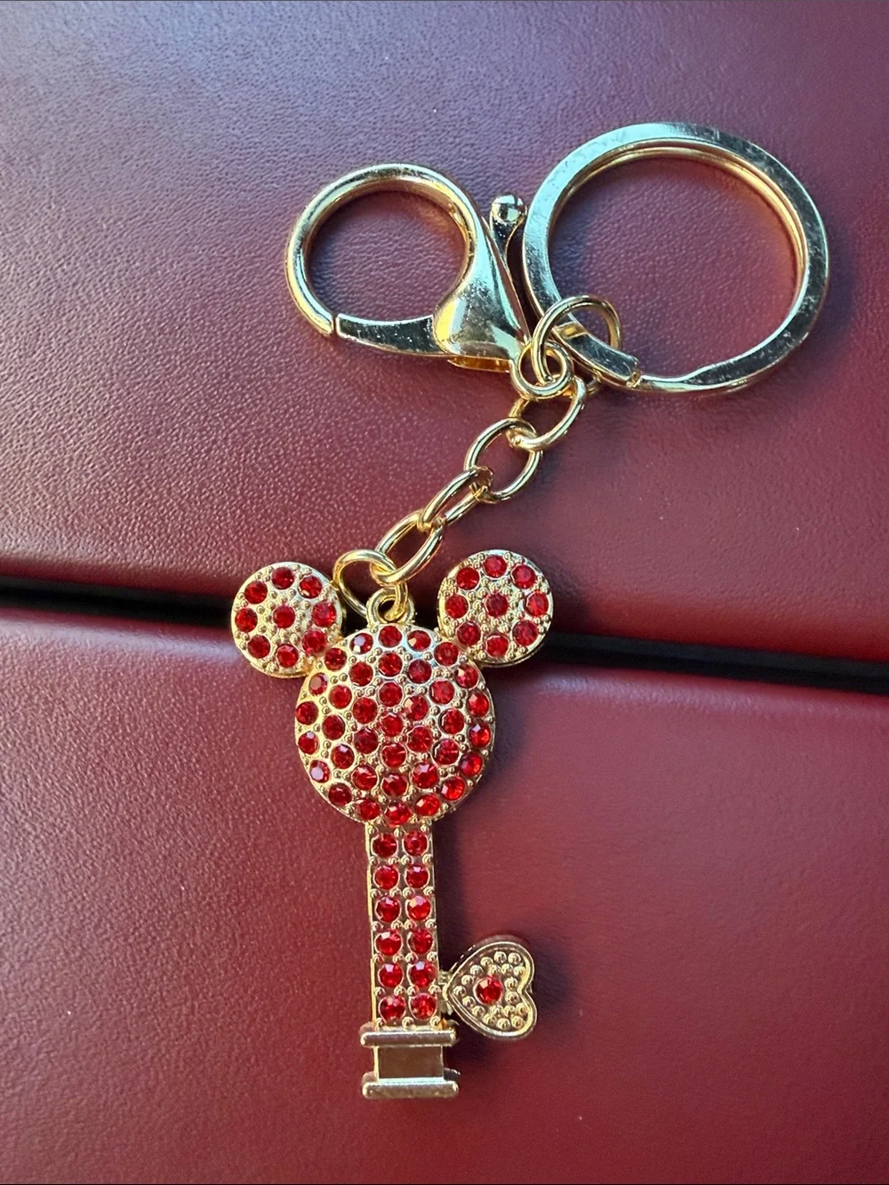 Gold-tone Red Crystal Key Charm Keychain - Women's Accessories